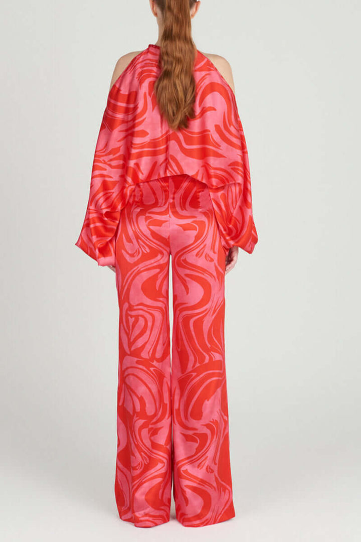 Stylish polyester printed off-shoulder long sleeve set for women, skirt & top.
