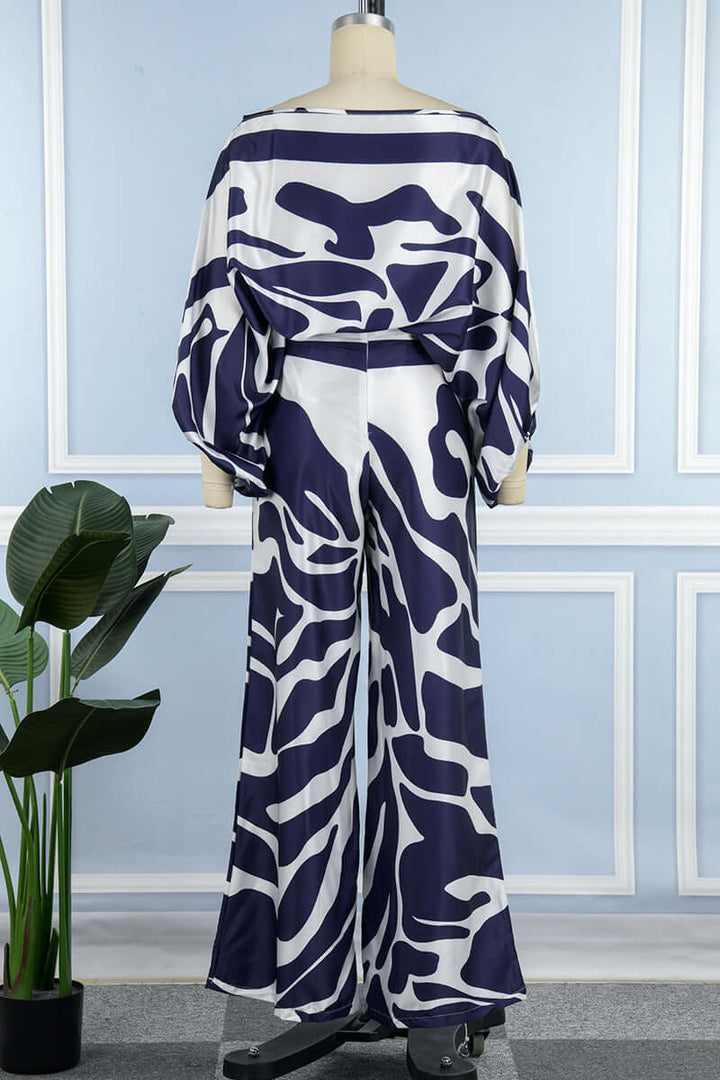 Party dress alternative: women's printed off-shoulder long sleeve two-piece set.