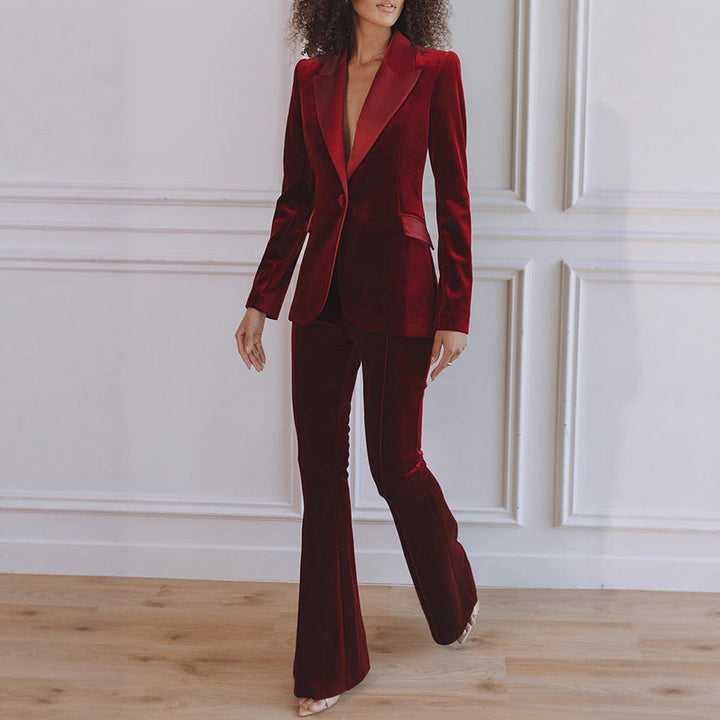 Elegant women's workwear blazer and flare trouser co-ord set, perfect for professional office attire.