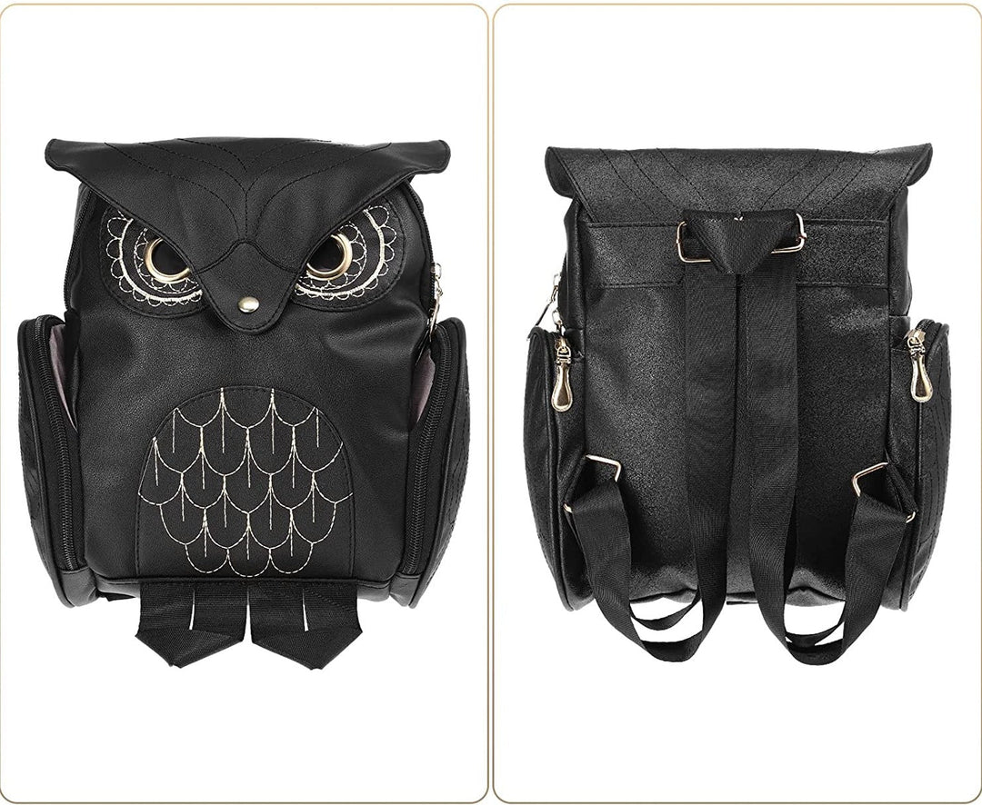 Adorable women's PU leather multi-pocket backpack, highlighted by its distinctive owl print.