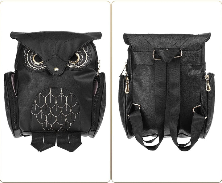Adorable women's PU leather multi-pocket backpack, highlighted by its distinctive owl print.