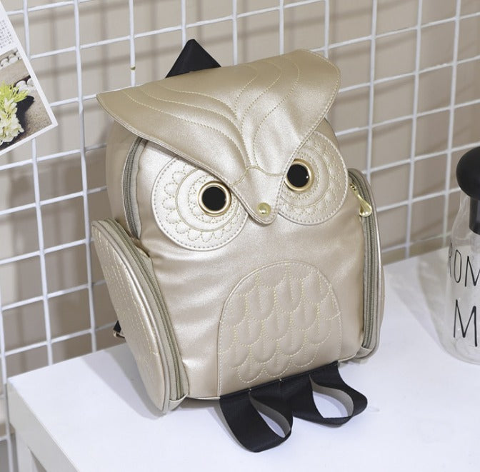 Fashionable women's PU leather backpack with an intricate owl print and smart multi-pocket design.