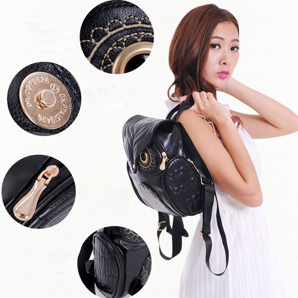 Versatile women's PU leather backpack, adorned with a unique owl print & efficient multi-pocket layout.