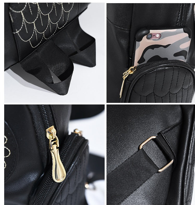 Elegant women's PU leather owl print backpack, showcasing its stylish design and multi-pocket utility.