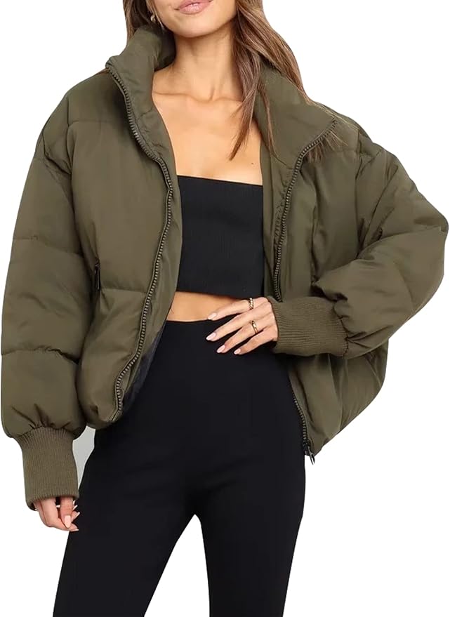 Versatile women's quilted puffer jacket, warm and cozy outerwear for stylish cold-weather casual fashion.