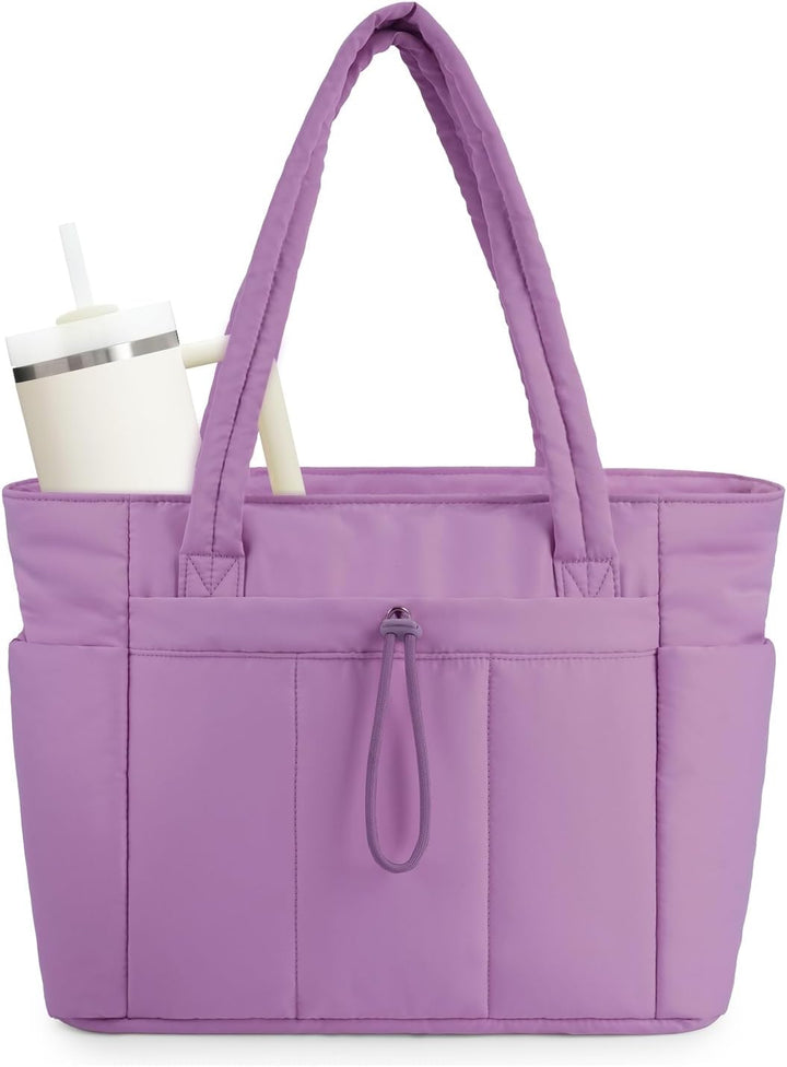 Puffer tote bag for women, ideal for work essentials, daily commute, & keeping your laptop secure.