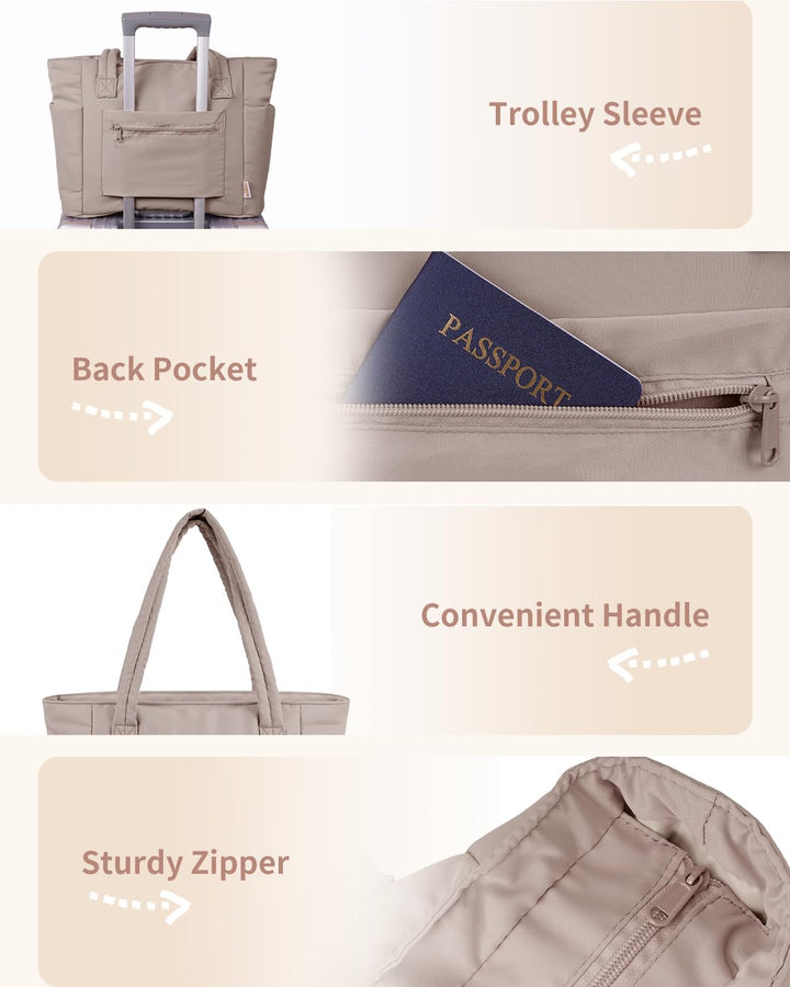 Durable Puffer Tote for women, ideal for work, gym & laptop protection.