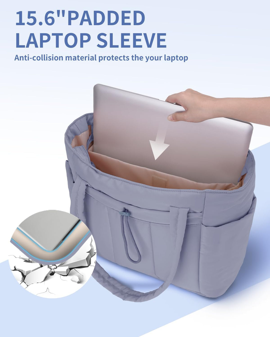 Gym-ready Women's Quilted Puffer Tote, laptop & cup holder included.