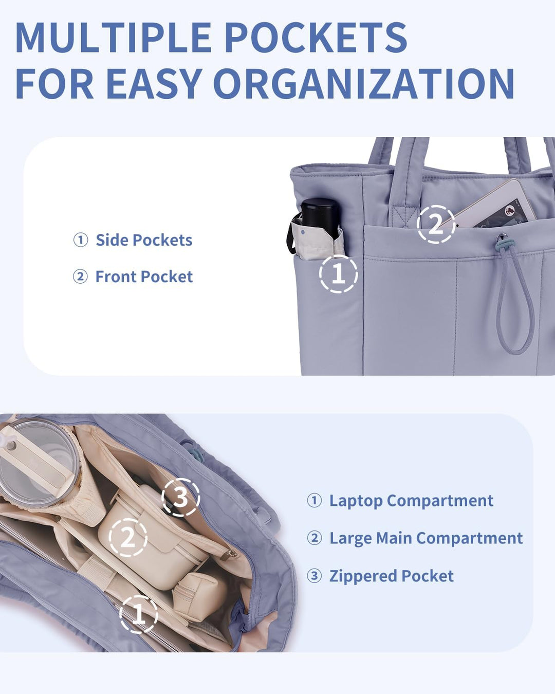 Versatile Women's Tote Bag: Quilted puffer, for laptop, travel & gym.