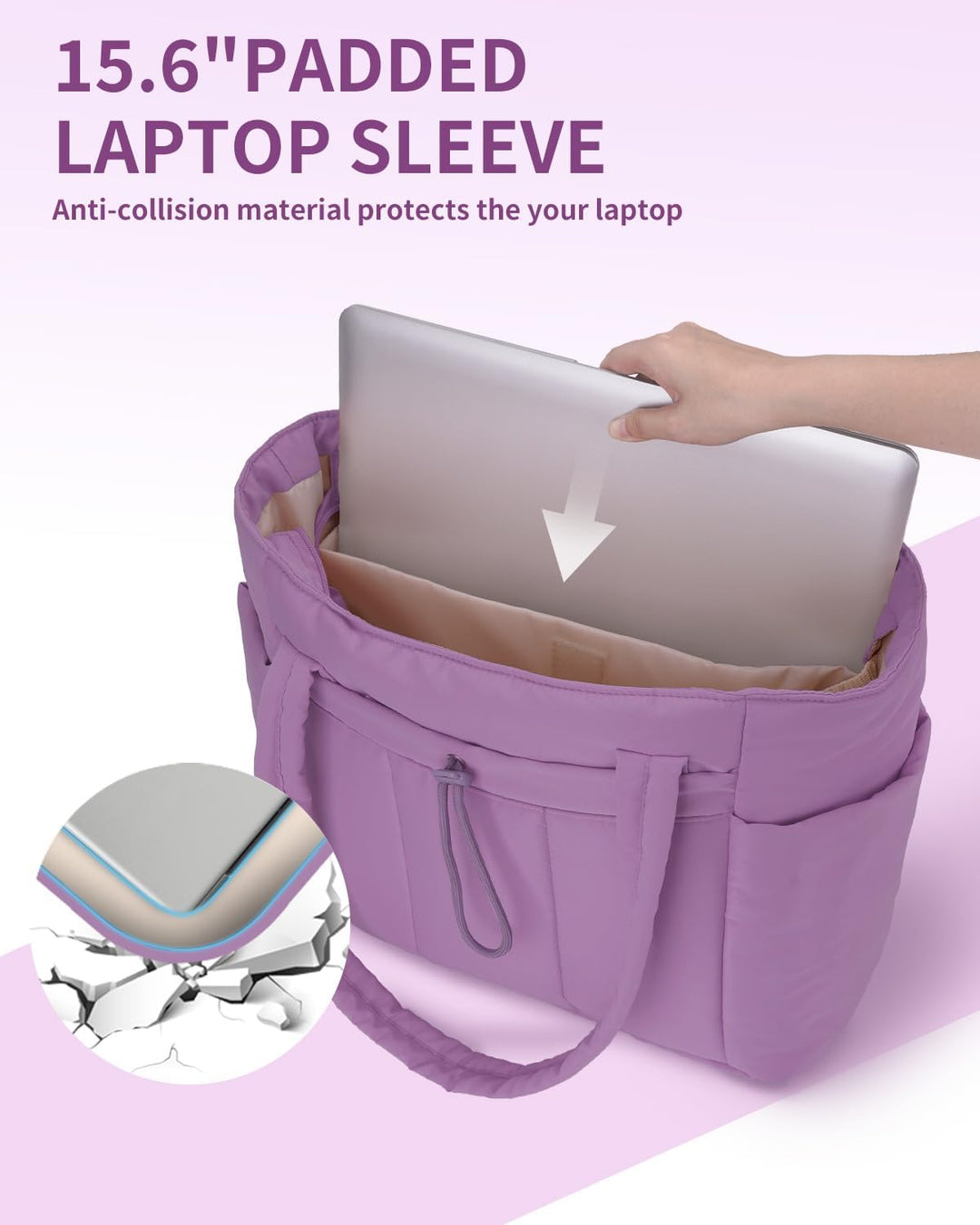 Dynamic Women's Travel Tote, quilted puffer, laptop sleeve & drink pocket.