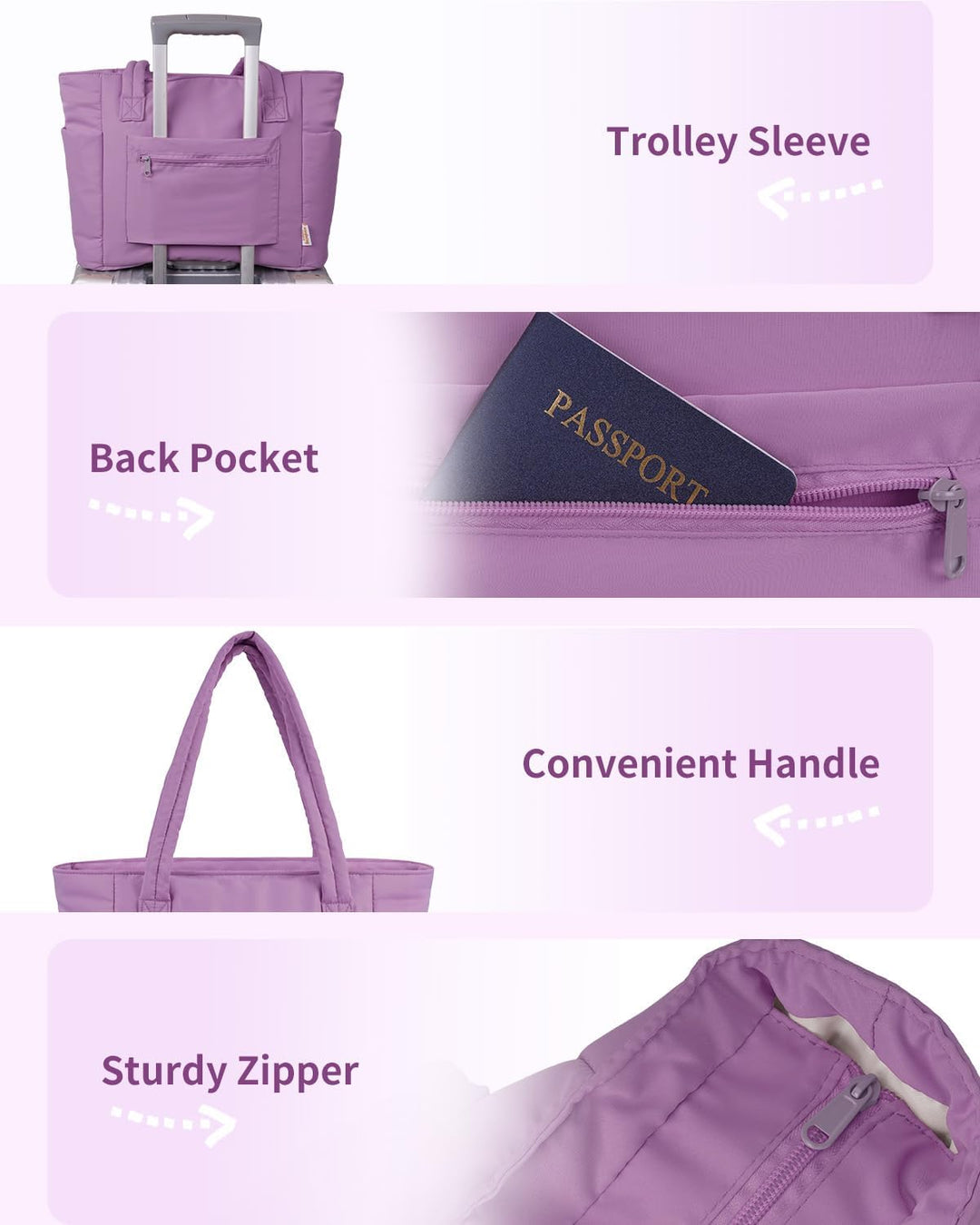 Commuter-friendly women's quilted tote, puffer design, laptop & cup holder.