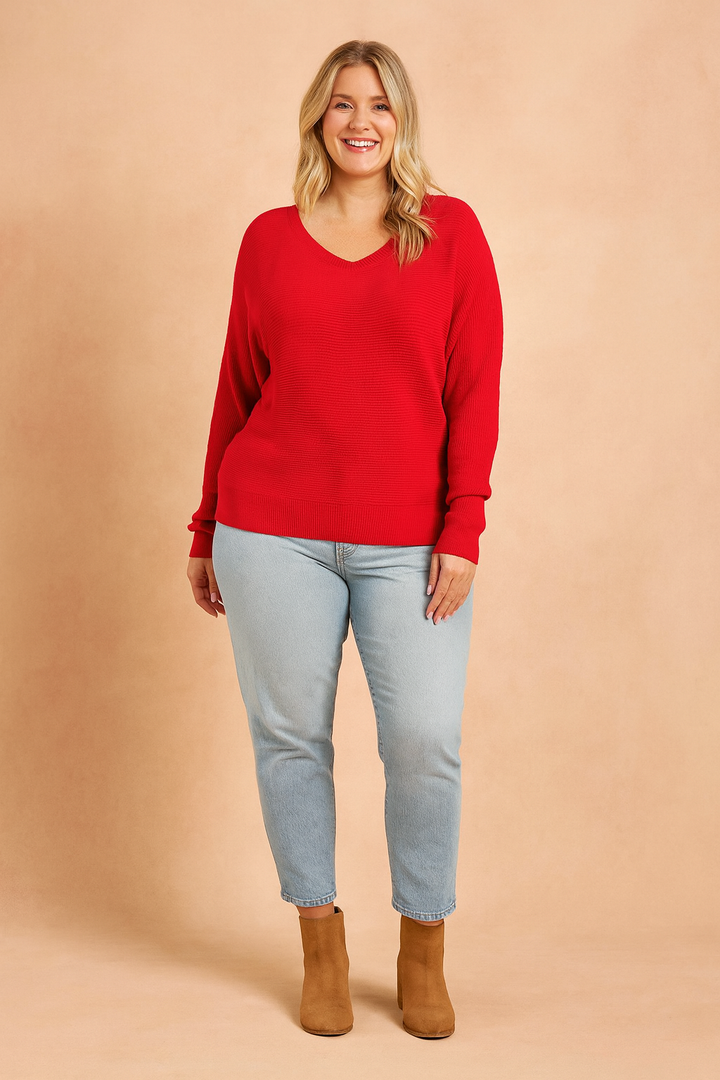 Comfortable women's relaxed fit v-neck sweater. A cozy, oversized top, ideal for casual chic autumn & winter styles.