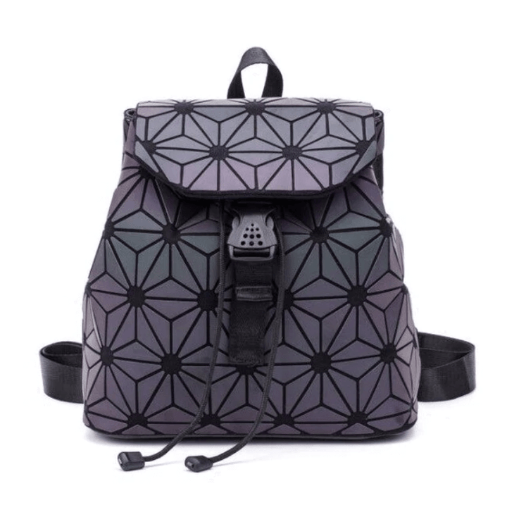 Versatile women's geometric backpack, reflective color-changing design, perfect fashion accessory for any outfit.