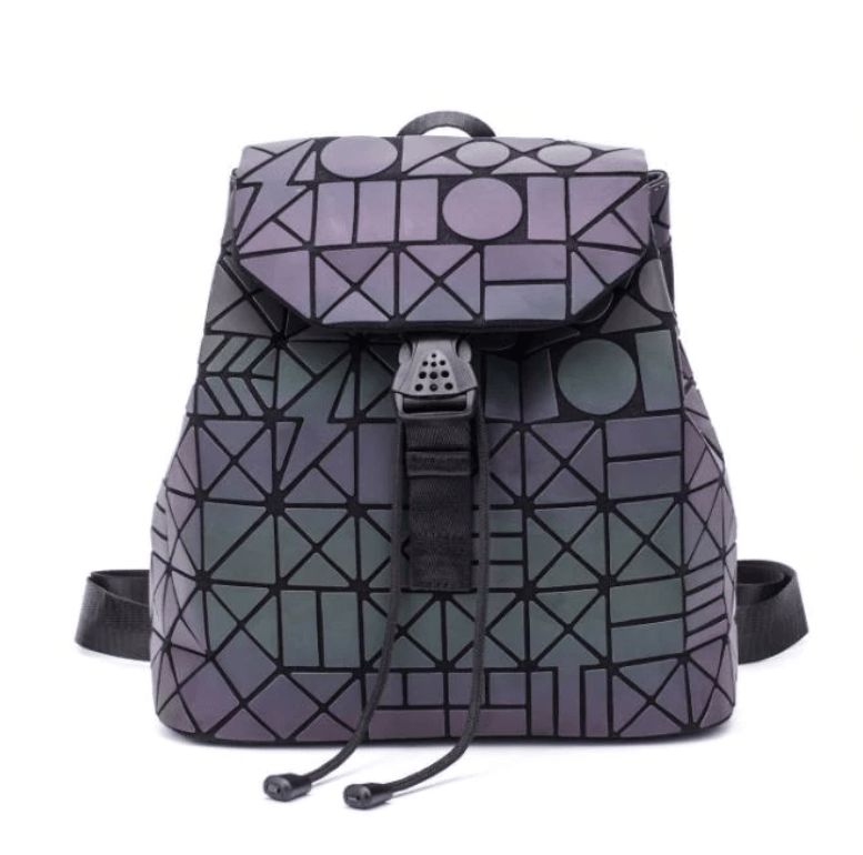 Statement piece women's backpack: geometric, reflective, and color-changing for a bold and luminous look.