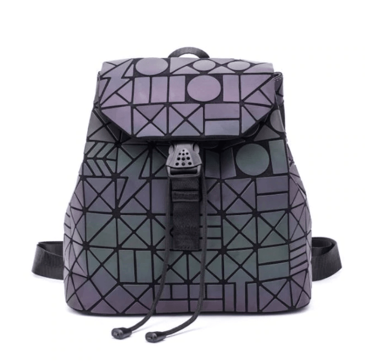 Statement piece women's backpack: geometric, reflective, and color-changing for a bold and luminous look.