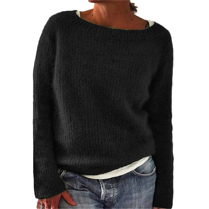 Women's relaxed acrylic knit sweater, perfect for effortless comfort. Cozy pullover, ideal for fall & winter everyday wear.