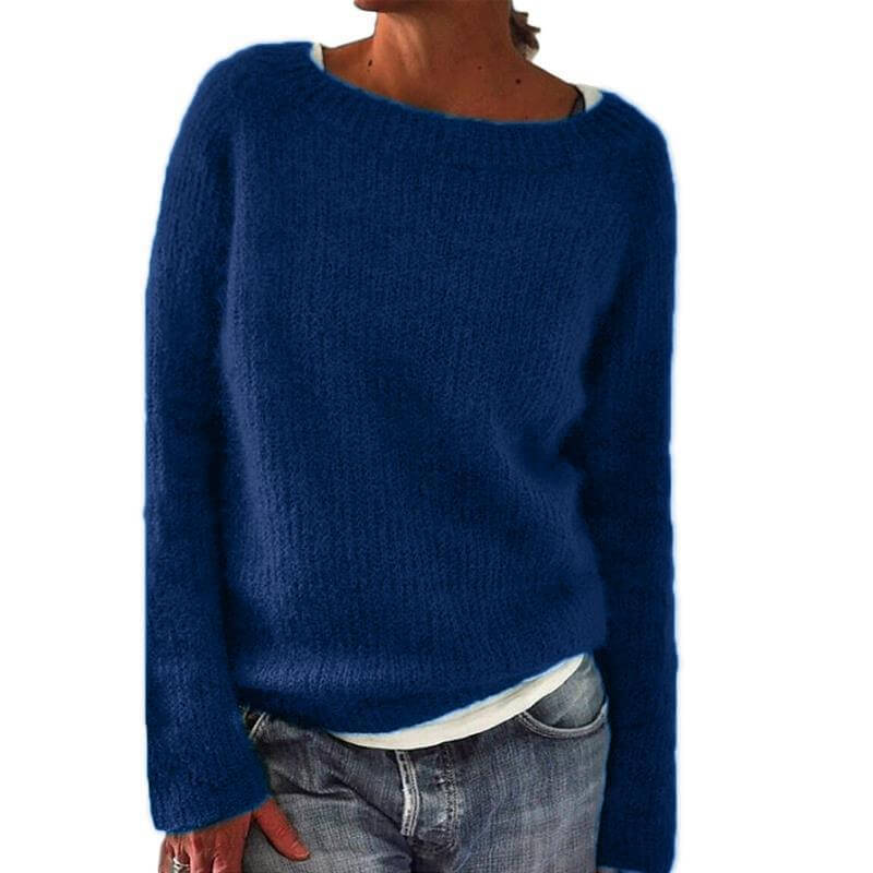 Chic casual women's relaxed fit acrylic sweater. Long sleeve knit pullover for cozy fall and winter fashion.