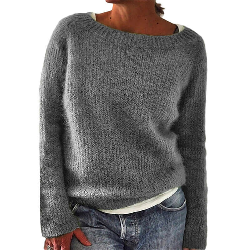 Comfortable women's relaxed acrylic sweater. Soft, long sleeve pullover for a chic, everyday casual look.