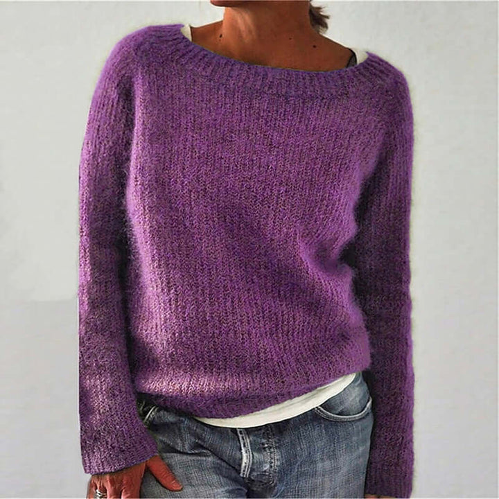 Soft women's long sleeve relaxed acrylic sweater. A comfortable, cozy pullover top for fall and winter fashion.
