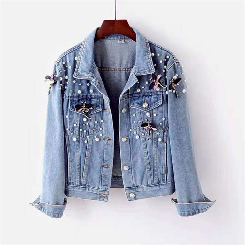 Women's relaxed fit blue denim jacket, perfect for casual wear & comfortable layering.