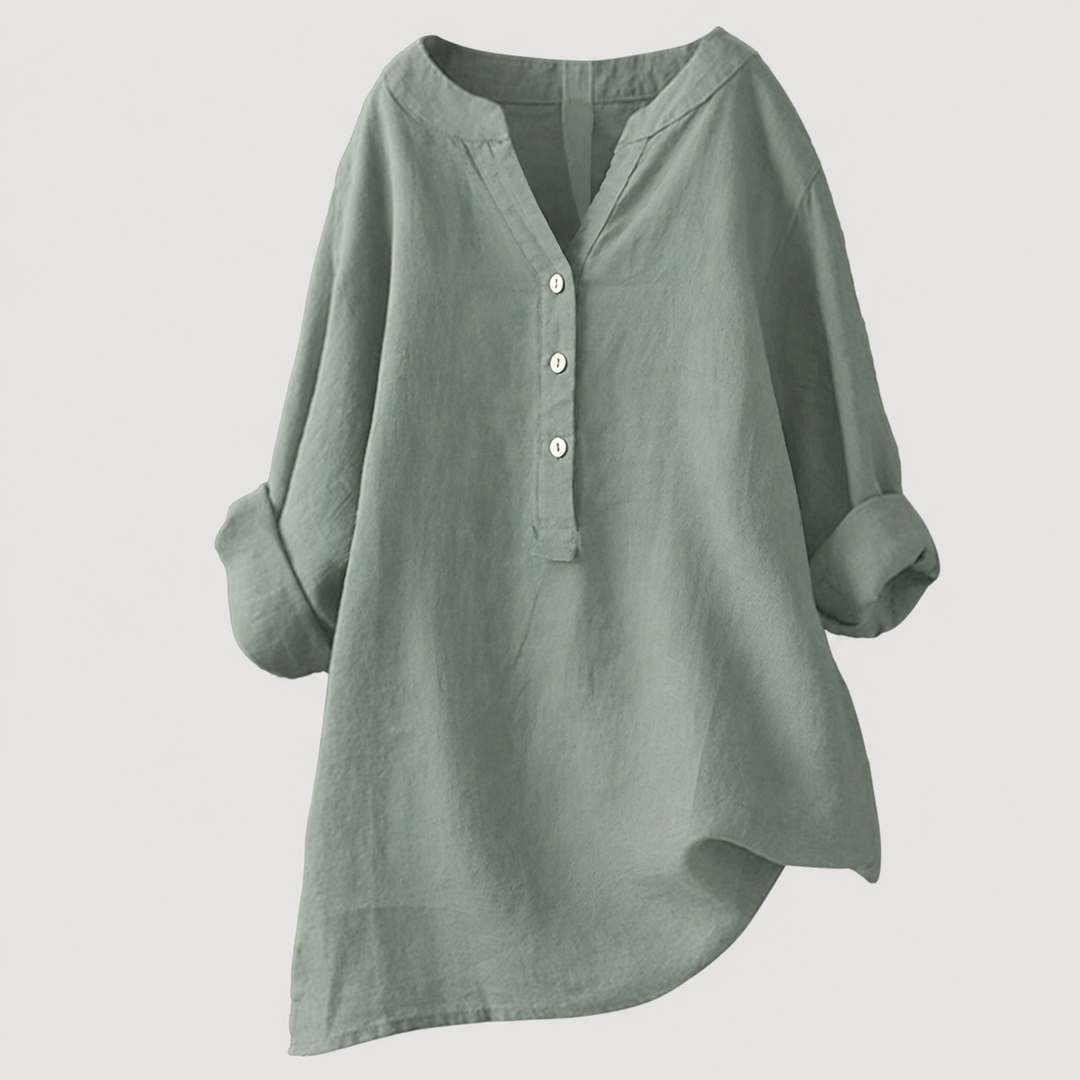 Women's oversized casual button tunic top, a comfortable and stylish long sleeve shirt.