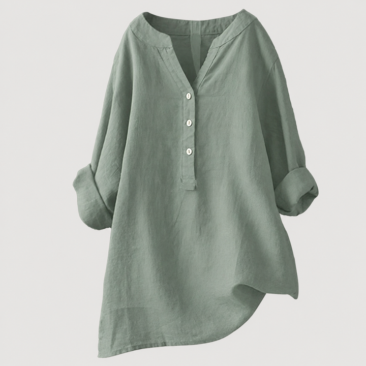 Women's oversized casual button tunic top, a comfortable and stylish long sleeve shirt.