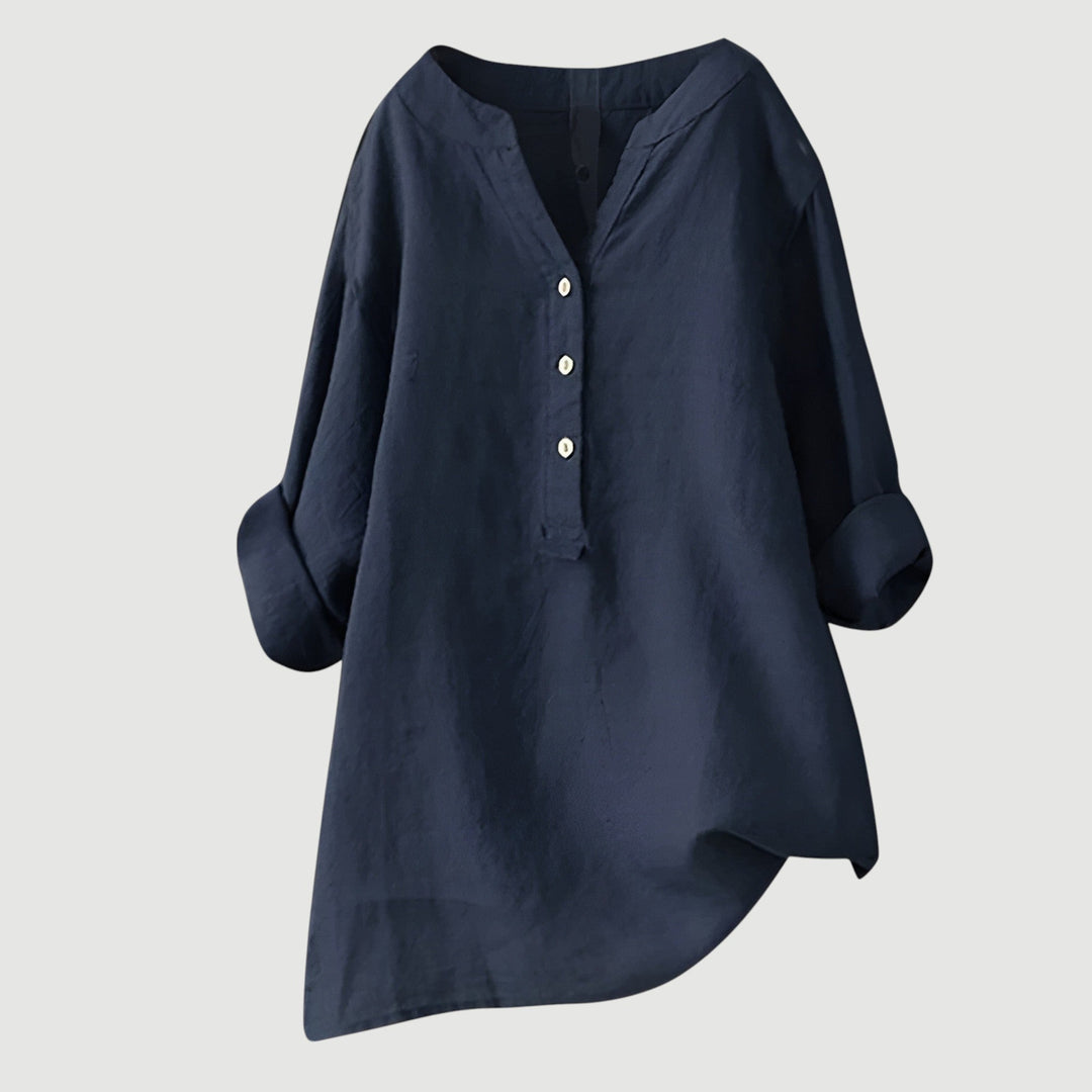 Comfortable women's flowy tunic shirt with buttons, ideal for effortless style.