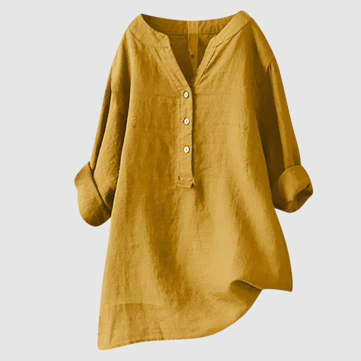 Versatile long sleeve ladies tunic button top, great for any casual occasion.