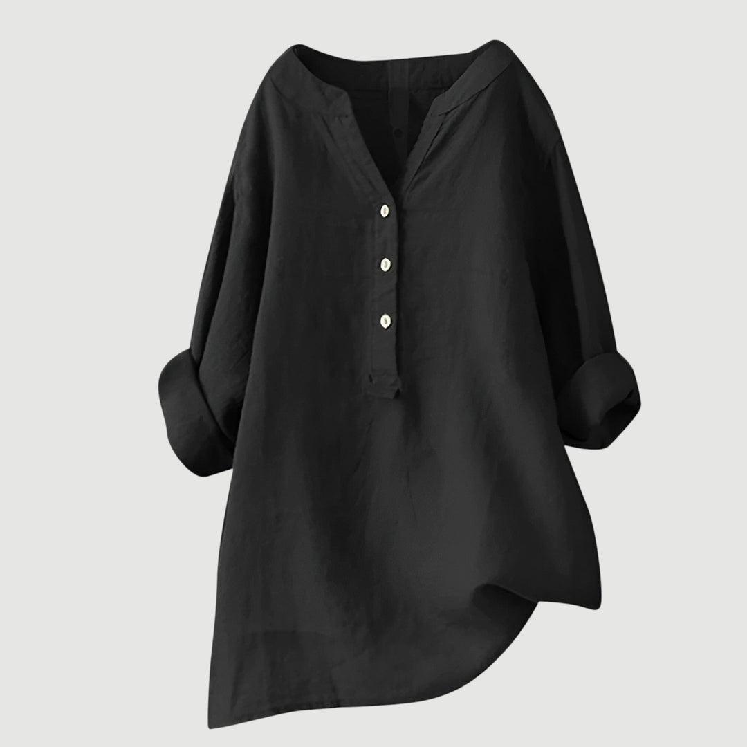 Comfortable women's tunic button top, a versatile relaxed fit piece for ladies fashion.