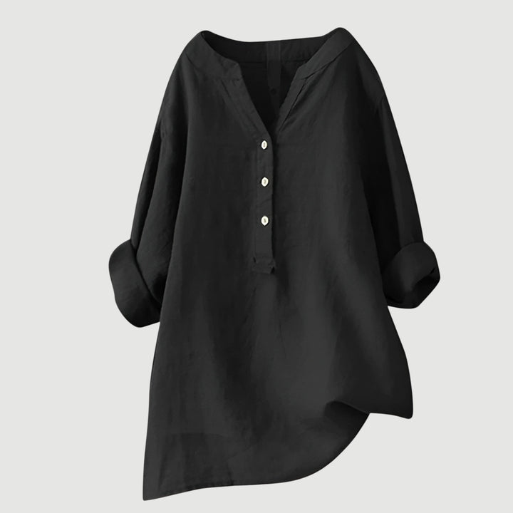 Comfortable women's tunic button top, a versatile relaxed fit piece for ladies fashion.