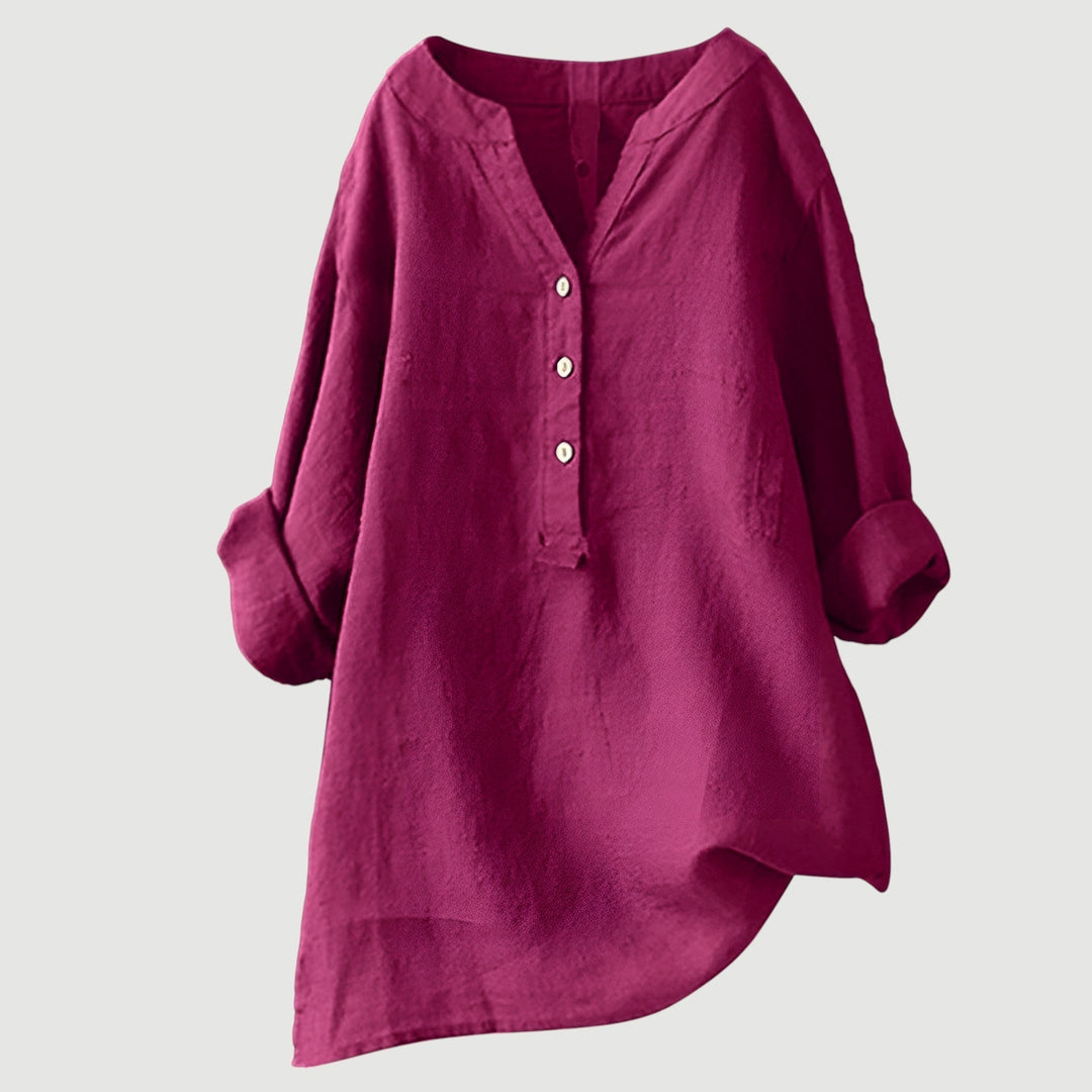 Women's long sleeve button tunic shirt, relaxed fit, perfect for casual wear.