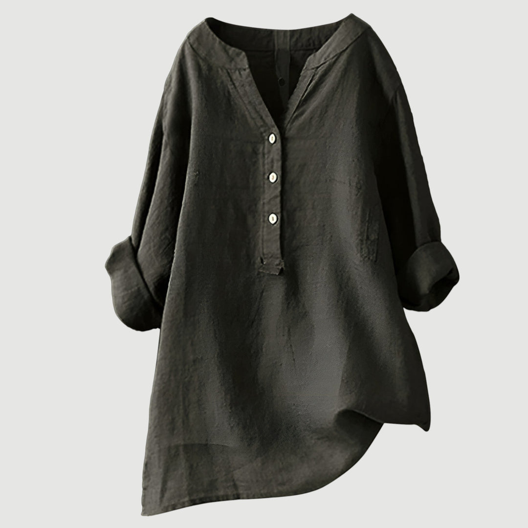 Effortless style women's relaxed button tunic top, a comfortable and flowy shirt.