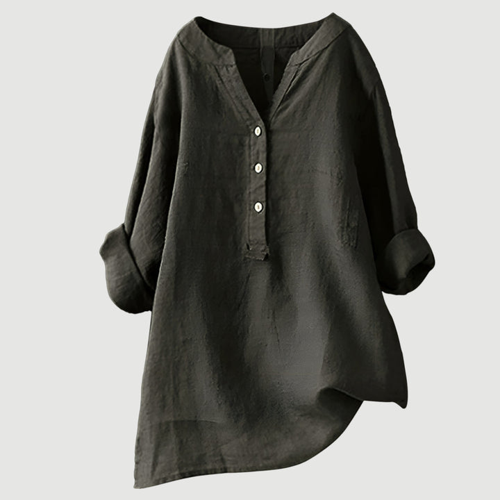 Effortless style women's relaxed button tunic top, a comfortable and flowy shirt.