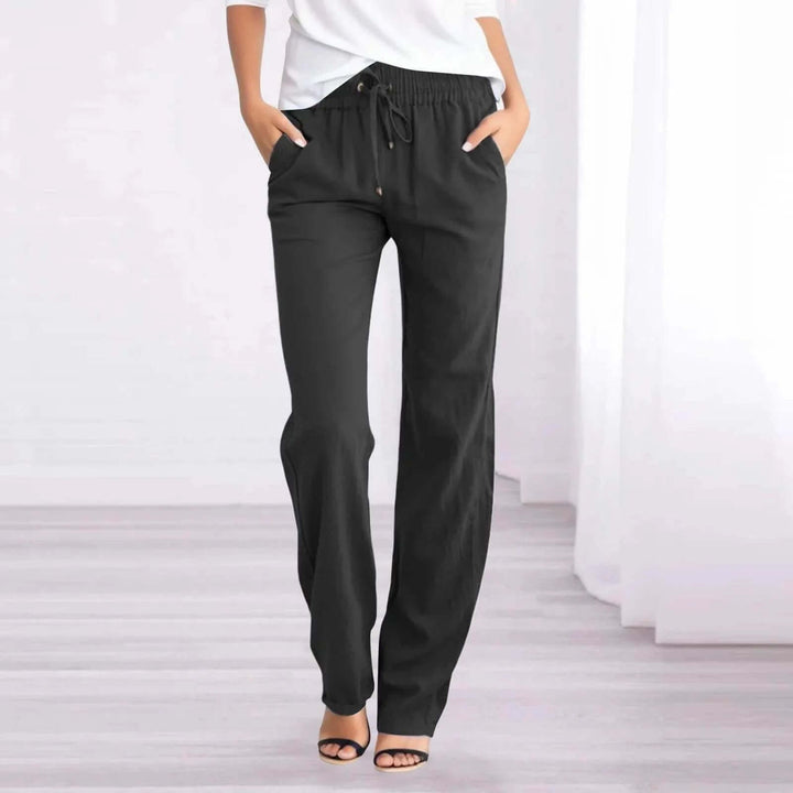 Women's relaxed fit casual trousers with an elastic waist & straight leg for comfortable everyday wear.