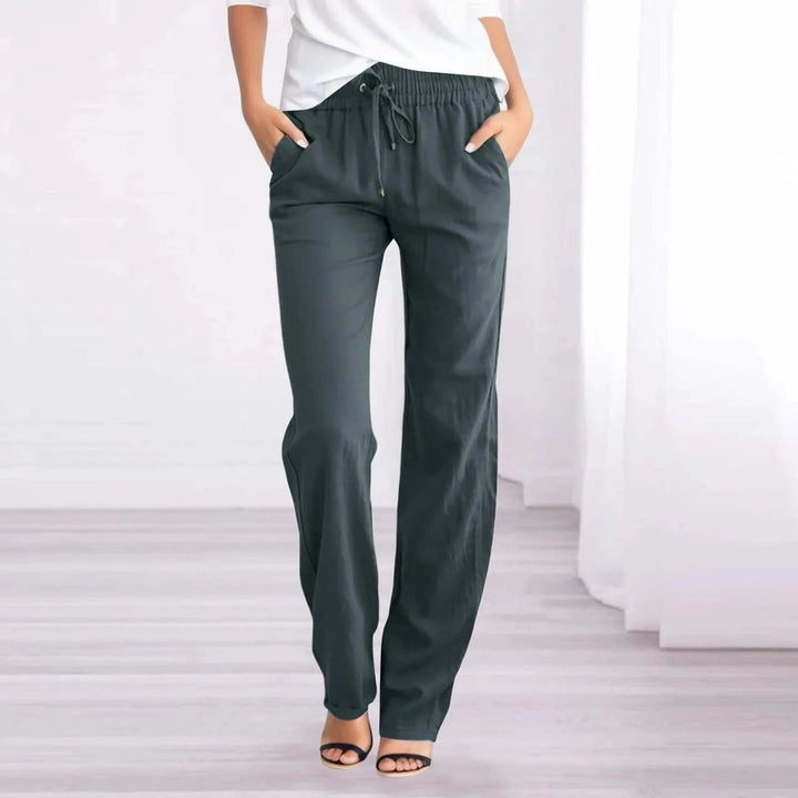 Breathable fabric women's straight leg pants, relaxed fit, ideal for casual and everyday comfort.