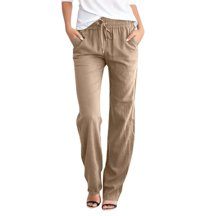 Women's casual relaxed fit pants, straight leg with elastic waist, designed for ultimate comfort & versatility.