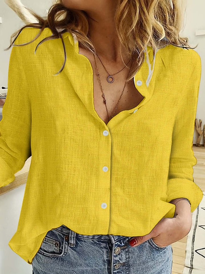 Women's relaxed fit cotton blend long sleeve shirt, perfect for casual wear & everyday comfort.