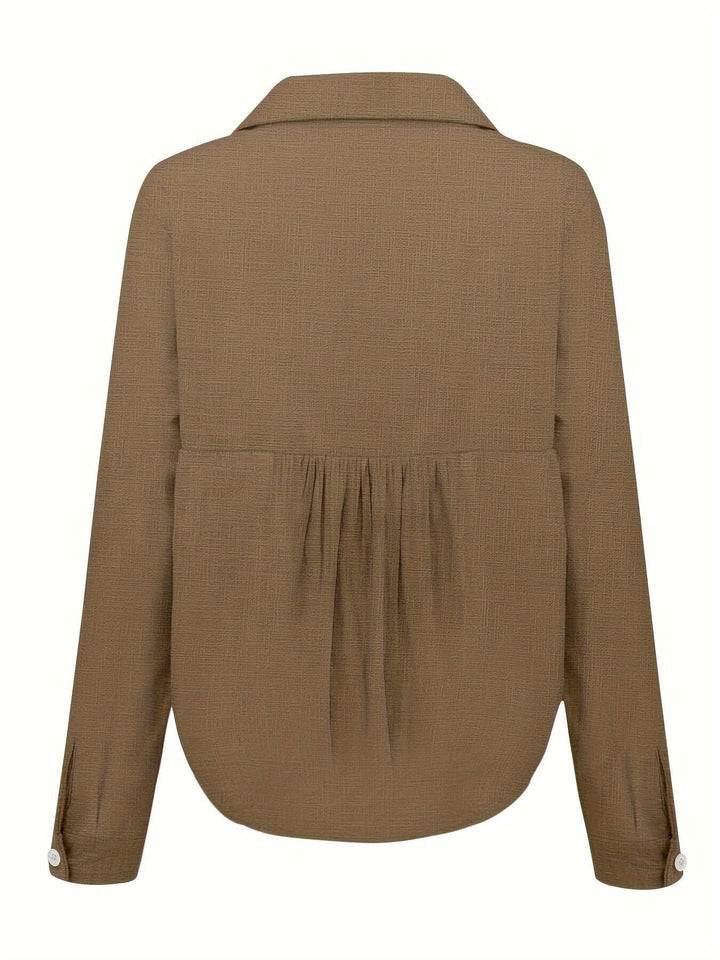 Stylish women's cotton blend long sleeve shirt, featuring a relaxed fit for ultimate comfort & versatility.