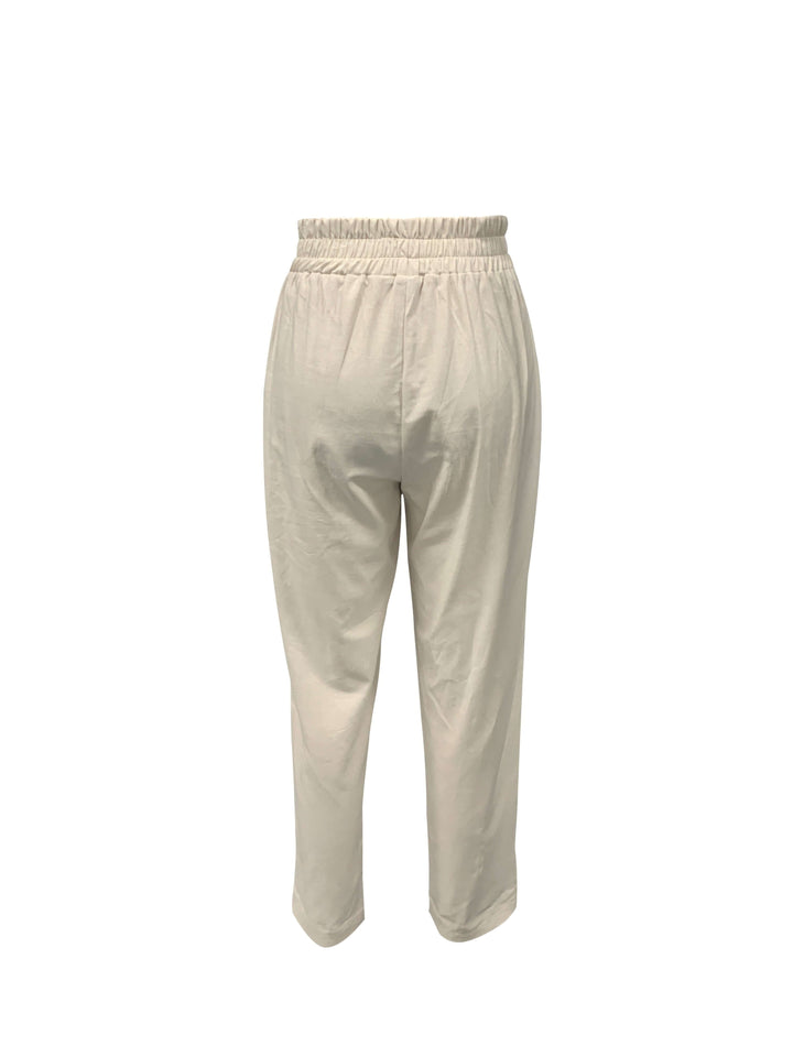 Trendy women's khaki cotton joggers, relaxed fit with drawstring, ideal for loungewear or active everyday wear.