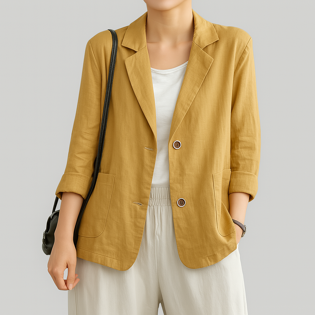 Effortless women's relaxed fit blazer, a lightweight spring jacket for versatile business casual or everyday fashion.