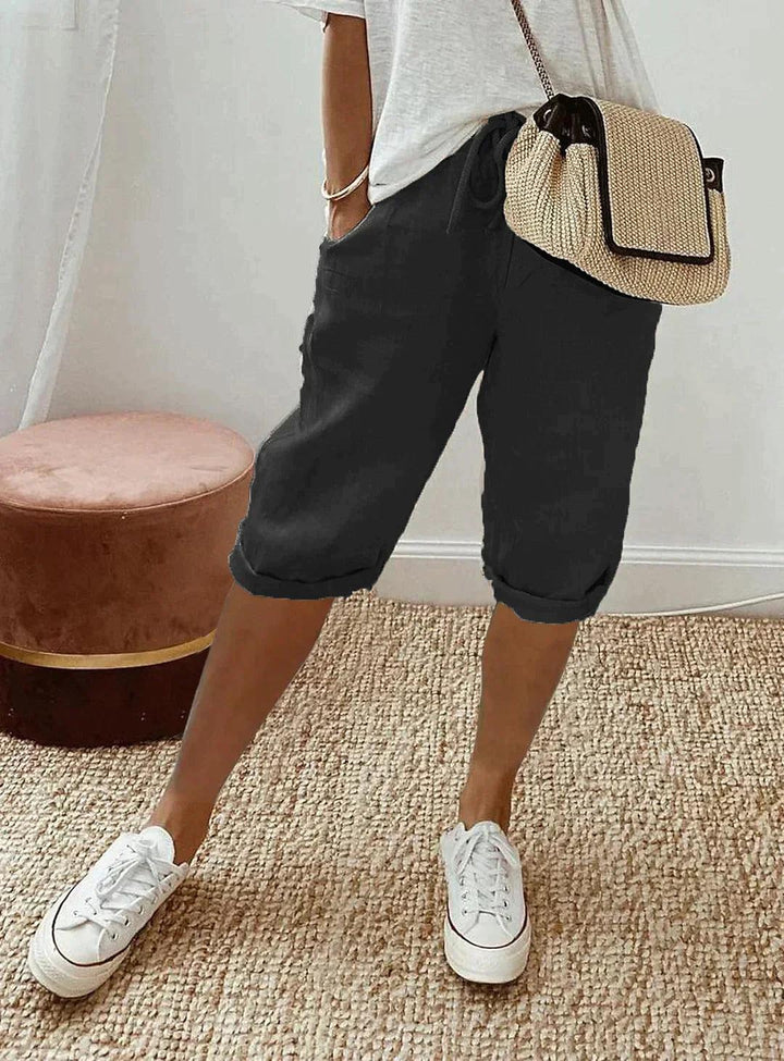 Stylish women's linen capri pants in a relaxed fit, offering comfort and breathability for summer adventures.