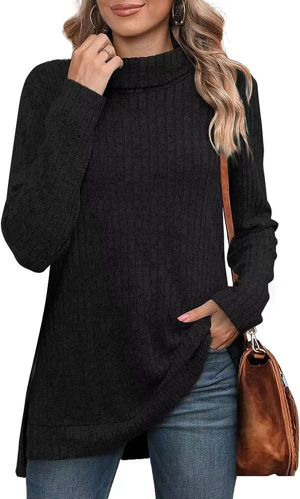 Soft polyester women's long sleeve pullover sweater, a comfortable and versatile relaxed fit top for effortless fashion.