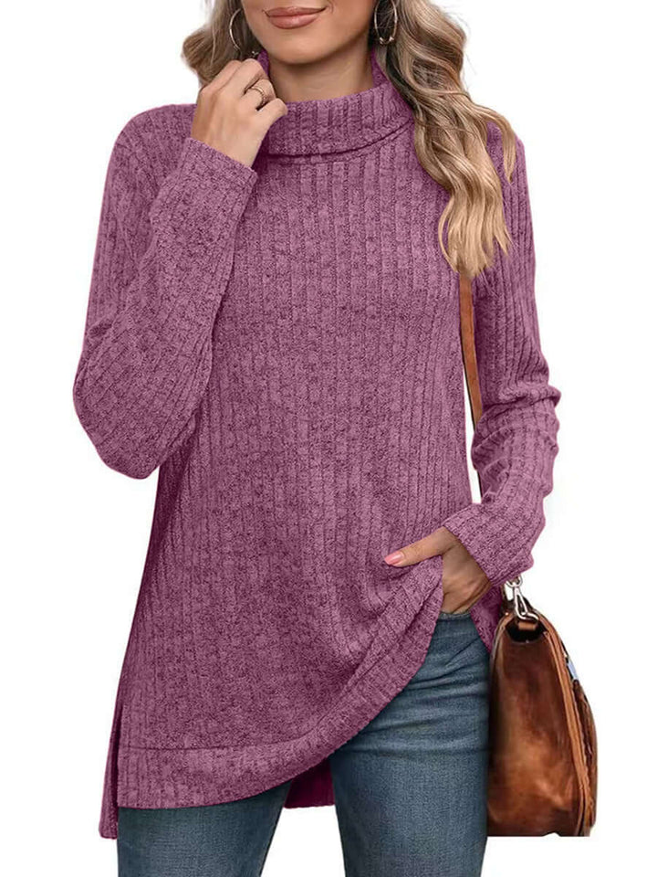 Stylish women's relaxed fit long sleeve sweater, a soft knit polyester pullover ideal for comfortable casual everyday wear.