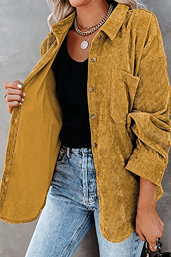 Women's casual long sleeve shirt, relaxed fit, drop shoulder, a cozy everyday apparel choice.