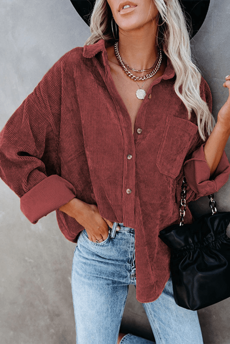 Everyday women's comfort shirt, long sleeve, relaxed fit, a versatile fall fashion essential.