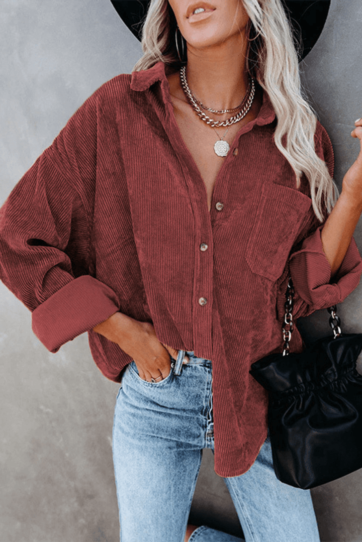 Everyday women's comfort shirt, long sleeve, relaxed fit, a versatile fall fashion essential.