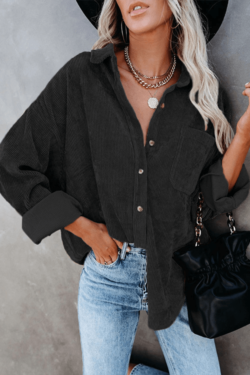 Soft women's drop shoulder long sleeve top, perfect for a relaxed casual winter look.