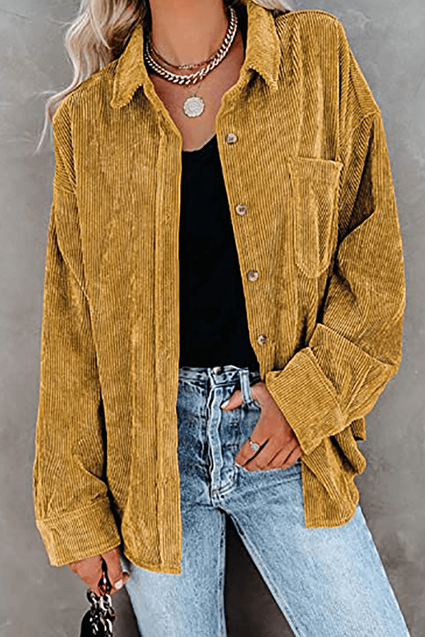 Comfortable women's relaxed fit shirt, long sleeve, drop shoulder, great for casual elegance.