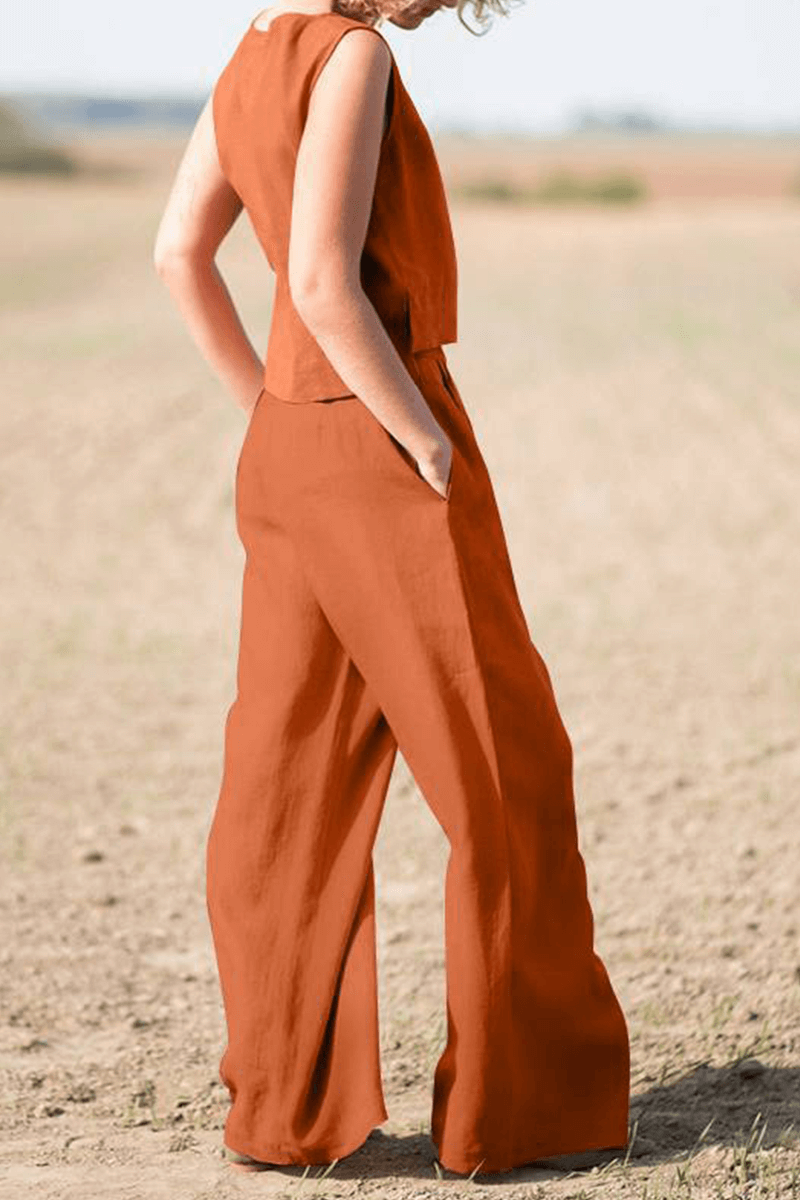 Relaxed fit women's top & wide-leg pants matching set. Super comfy wear, perfect for spring/summer fashion.