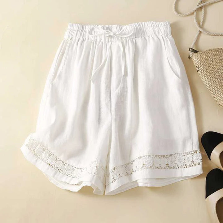 Women's relaxed fit shorts with elegant embroidery, perfect for stylish summer fashion & casual warm weather wear.